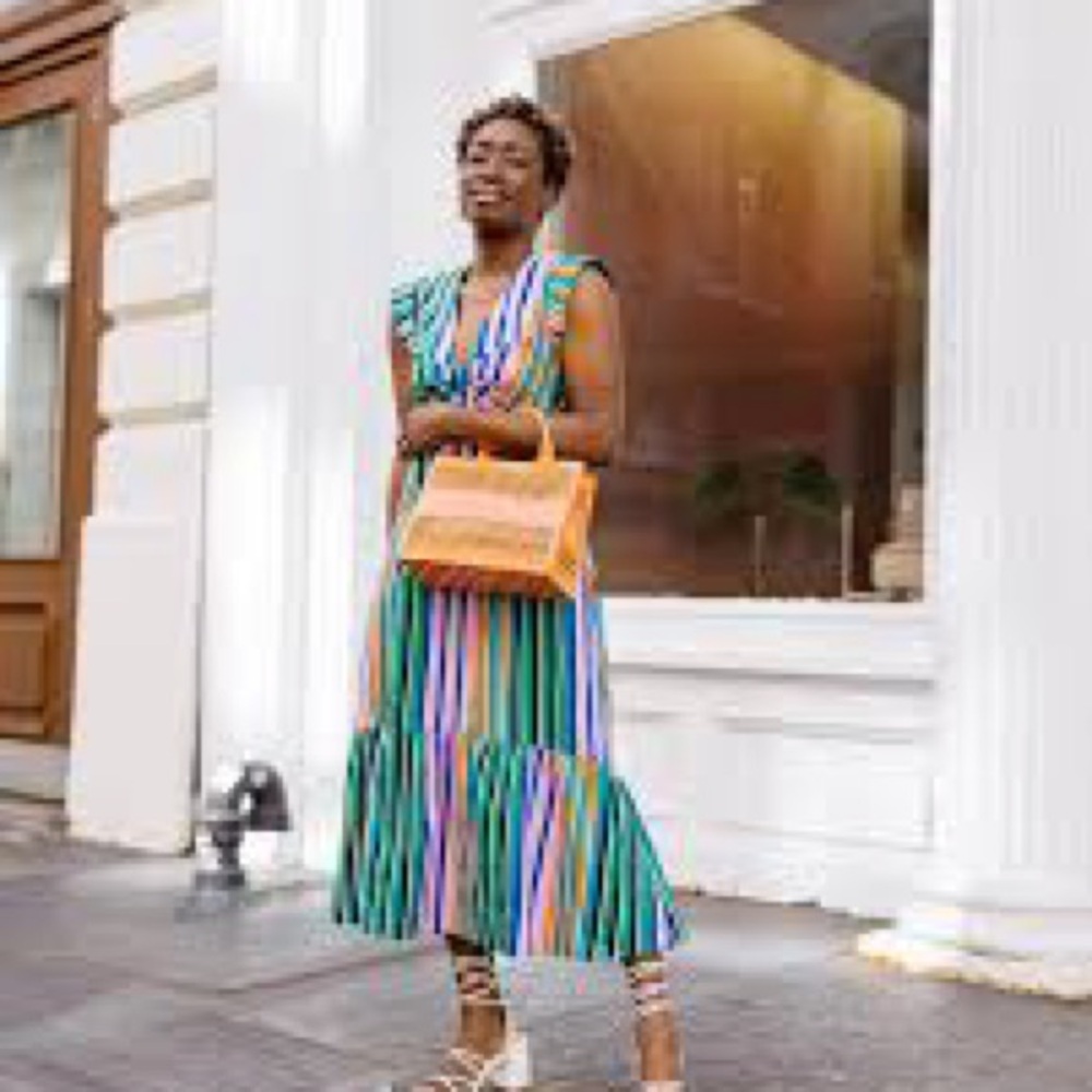 Striped Knot-Front Midi Dress in Green Multi Stripe
